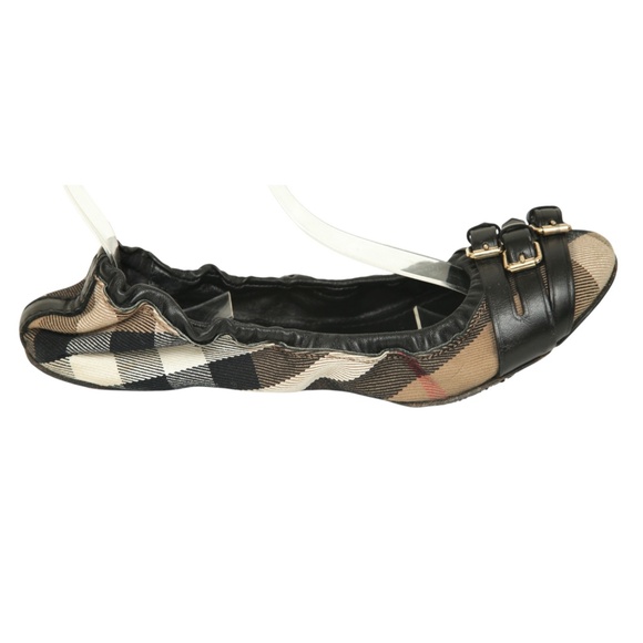 BURBERRY Flats Ballerina NOVA Check Fabric Elasticized Buckles Leather Ballet 37 - Picture 4 of 13